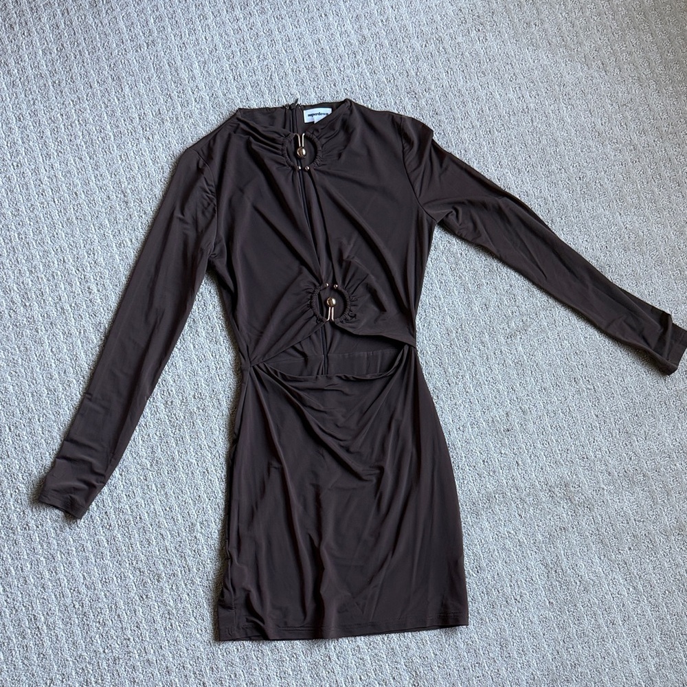 Superdown Chocolate Brown Cut Out Long Sleeve Dress